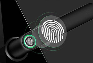 Ultra-Secure Fingerprint Door Lock (Black). Unlocks in 0.02 seconds! Works on all doors (anti-theft, wood, glass, interior). Low false acceptance rate. 9,999,999+ unlocks. -20°C to 80°C. (AA batteries included? Check).