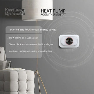 Graffiti Smart WiFi Thermostat Panel for Smartphone App Control, Precise Temperature & Energy Savings, Smartphone in hand adjusting temperature on a modern WiFi thermostat panel (Graffiti Smart), Close-up of Graffiti Smart WiFi Thermostat Panel showing clear display and buttons