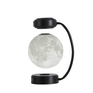 "A 3D LED moon night light with wireless magnetic levitation and rotating feature. This lamp creates a mesmerizing moonlight effect and floats in mid-air for a unique lighting experience."