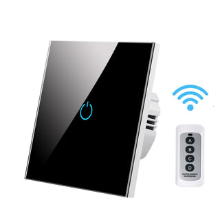 "A wireless remote control for touch-enabled wall switches. This remote allows users to conveniently control lighting and other devices with a simple touch."