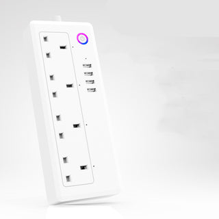 "A WiFi-enabled smart plug for controlling devices in smart homes. This plug allows users to remotely turn on/off connected devices using their smartphone or voice commands."