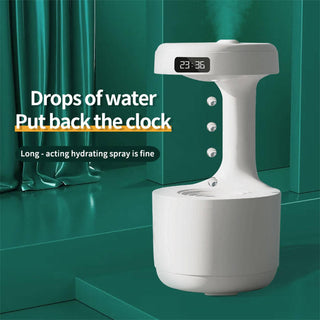 "A bedroom anti-gravity humidifier with clock, water drop backflow, aroma diffuser, and large capacity. Perfect for offices and bedrooms, this humidifier operates quietly, creating a heavy fog for optimal air moisture."